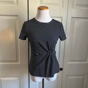 Express Navy Striped Peplum Top